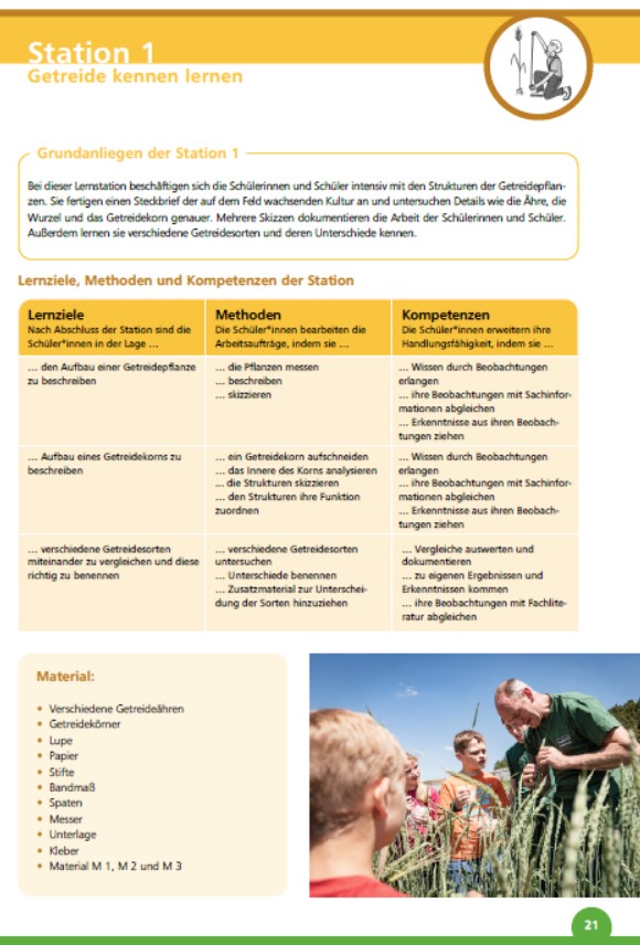 Wissensgrundlage zum Getreide: Beispielseite aus der Broschüre.