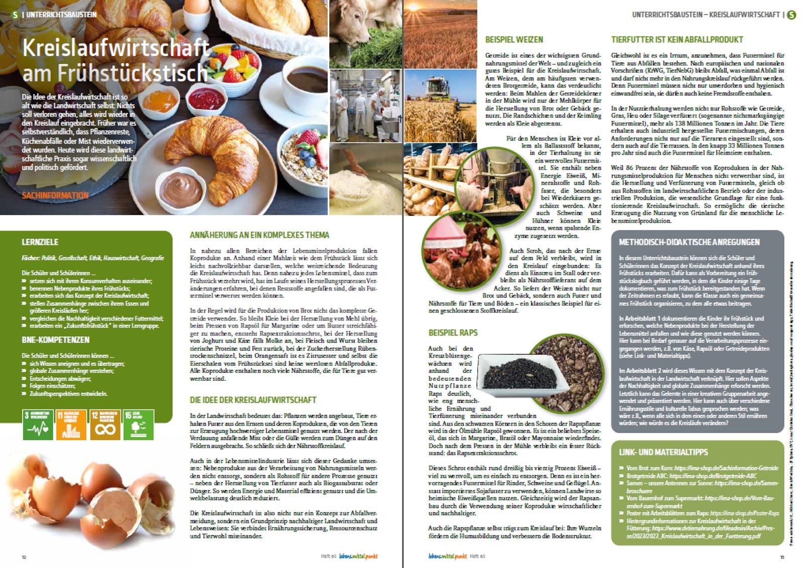 Doppelseite zur Kreislaufwirtschaft: Unterrichtsbaustein im Bildungsmagazin "lebens.mittel.punkt".