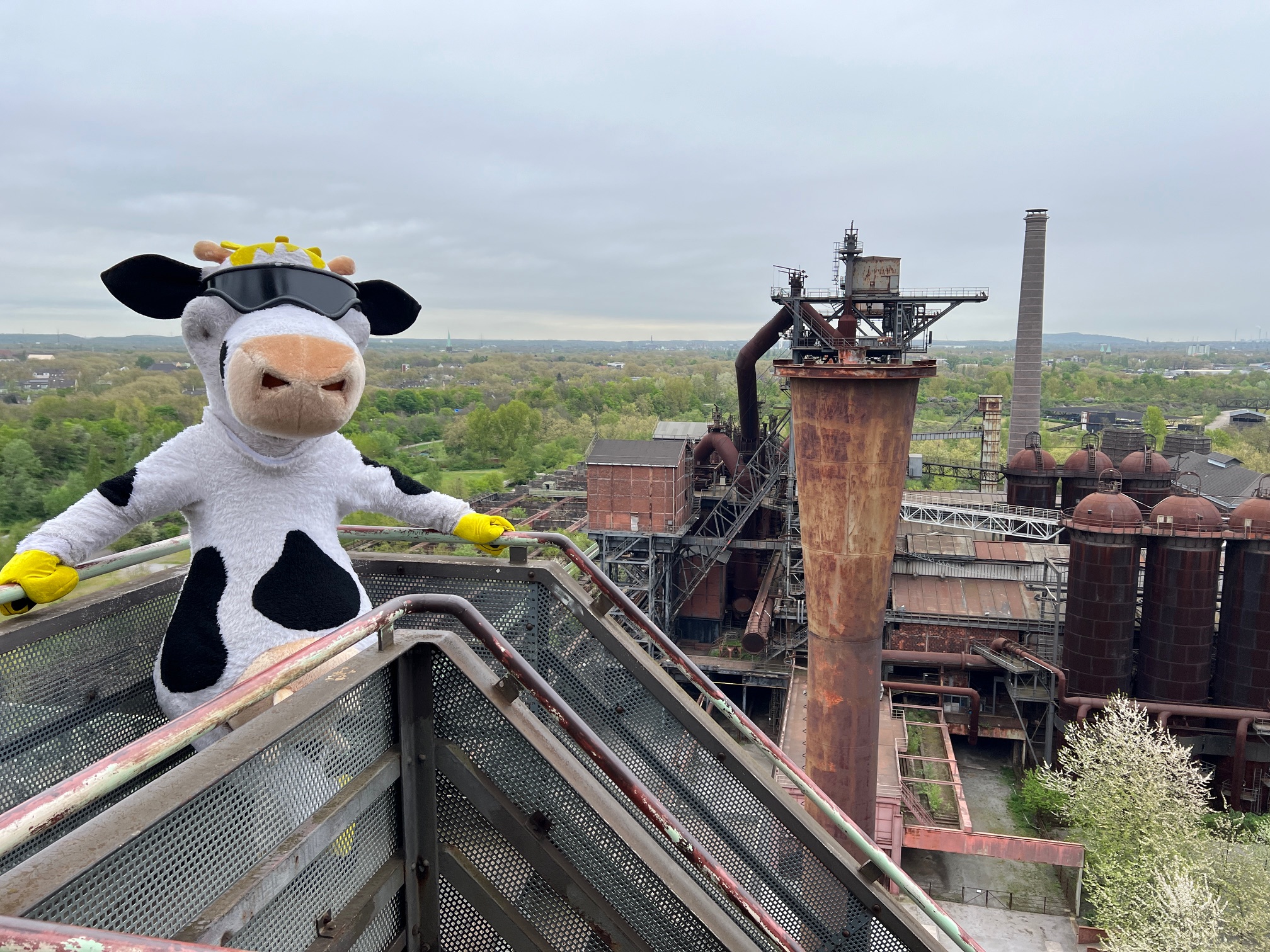 Mit Milch immer obenauf: Lotte im Pott - vor dem ehemaligen Hüttenwerk im Landschaftspark Duisburg-Nord (Foto: Milch NRW).