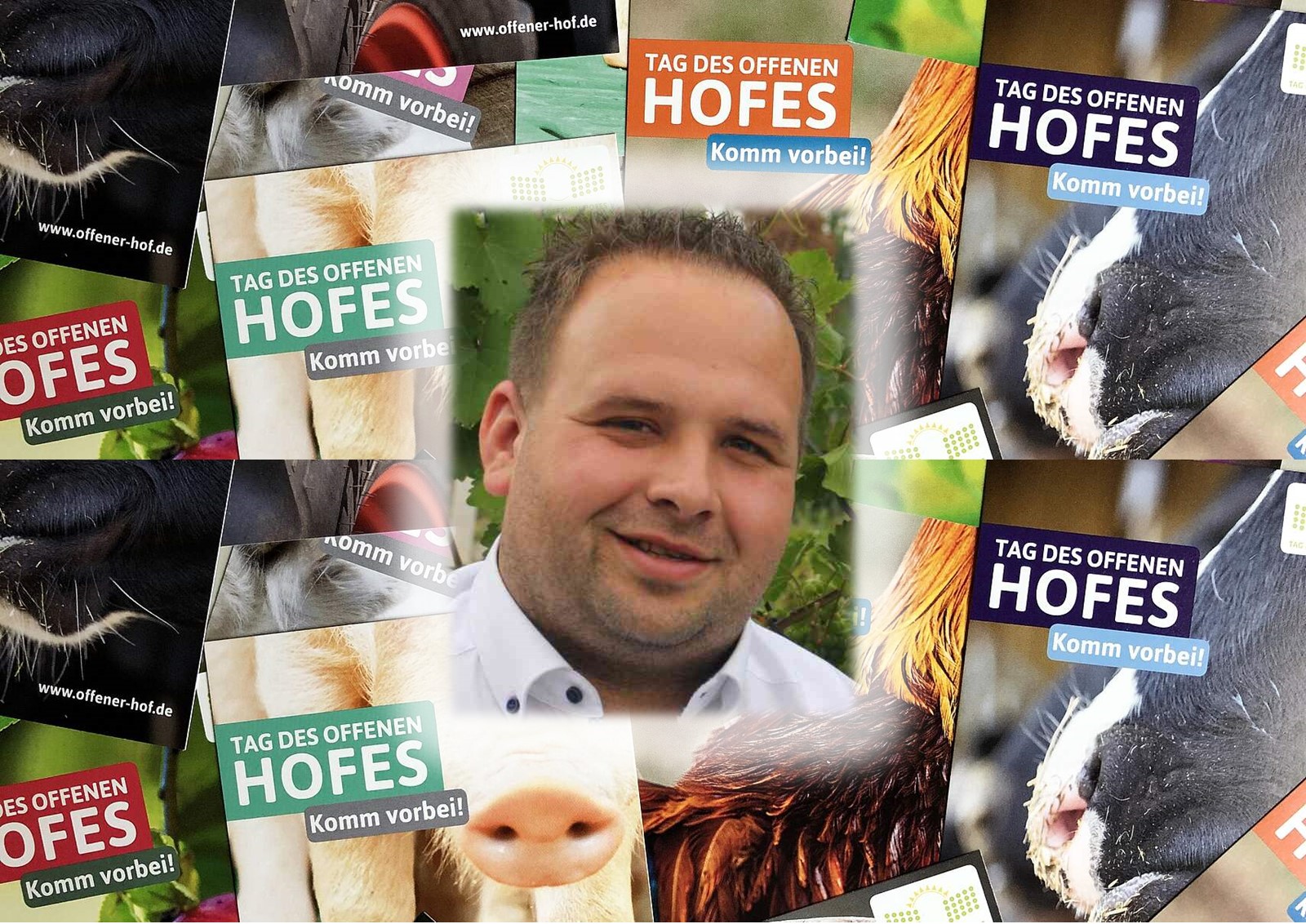 Einladung zum „Tag des offenen Hofes“: Benjamin Purpus macht den Auftakt (Fotos: DBV, privat/Collage i.m.a e.V.).