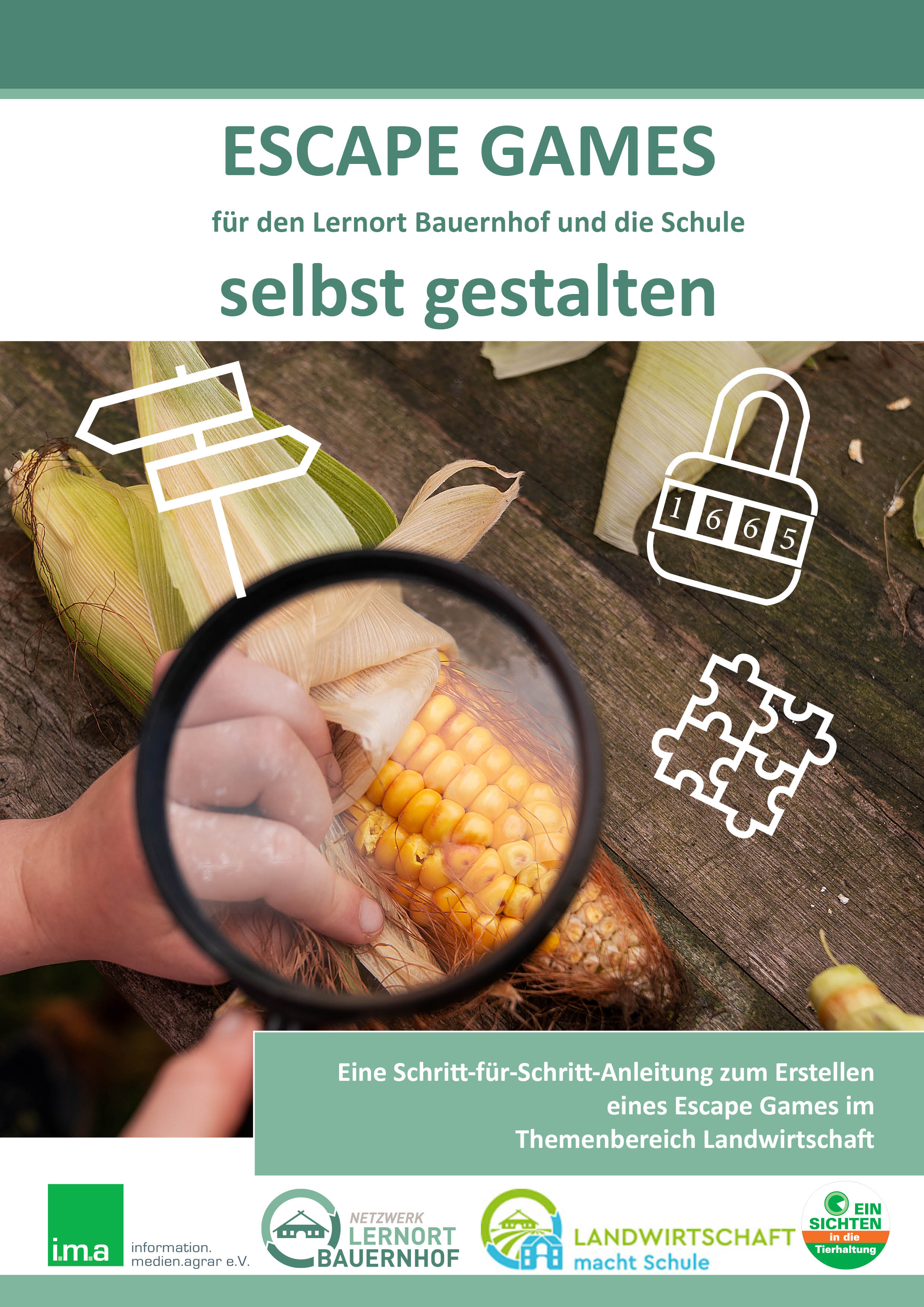 Leitfaden für Erlebnisspiele: Titelseite der i.m.a-Broschüre für eigene „Escape Games“.