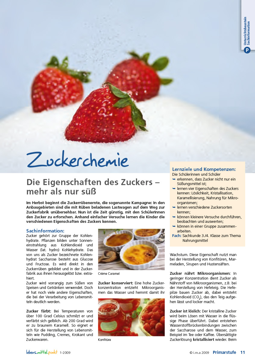 Titelbild des Unterrichtsbausteins Die Eigenschaften des Zuckers