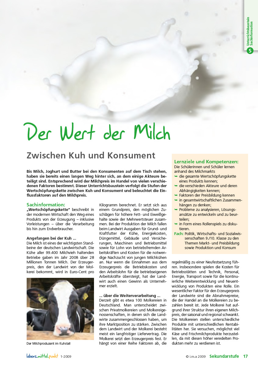 Titelbild des Unterrichtsbausteins Der Wert der Milch