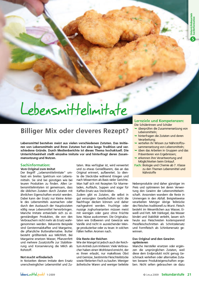 Titelbild des Unterrichtsbausteins Lebensmittelimitate