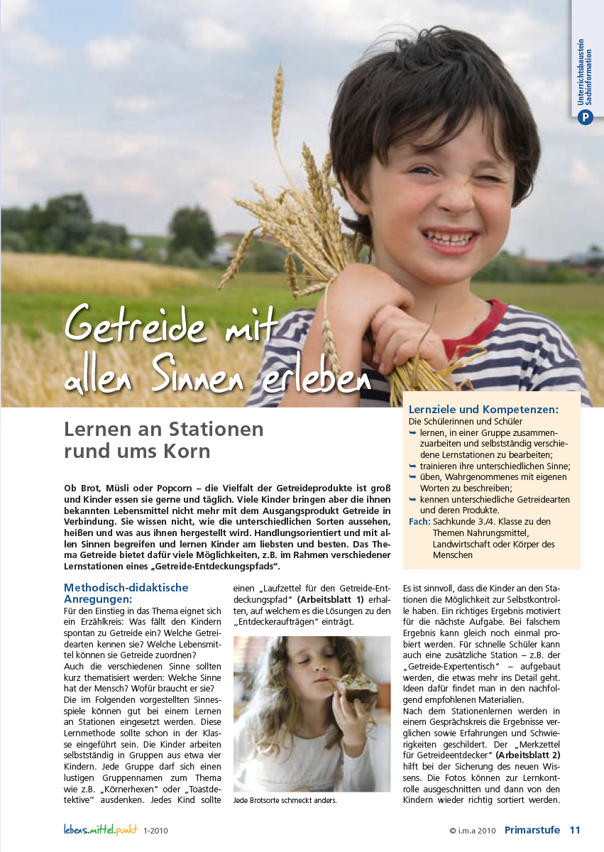 Titelbild des Unterrichtsbausteins Getreide mit allen Sinnen erleben