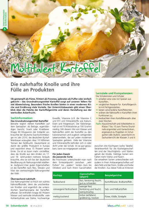 Titelbild des Unterrichtsbausteins Multitalent Kartoffel