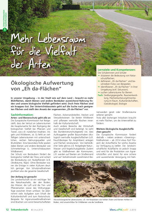 Titelbild des Unterrichtsbausteins Mehr Lebensraum für die Vielfalt der Arten