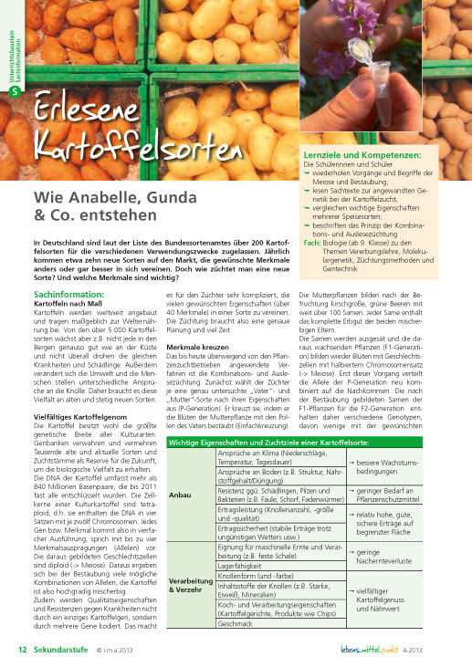 Titelbild des Unterrichtsbausteins Erlesene Kartoffelsorten