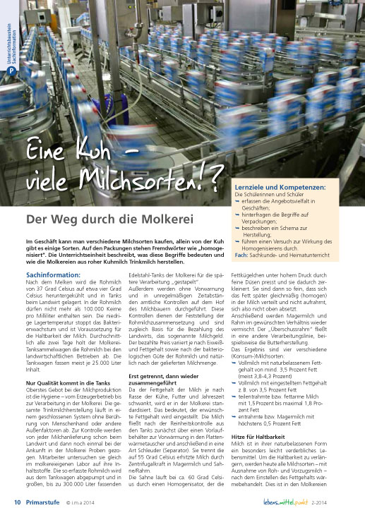 Titelbild des Unterrichtsbausteins Eine Kuh - viele Milchsorten!?