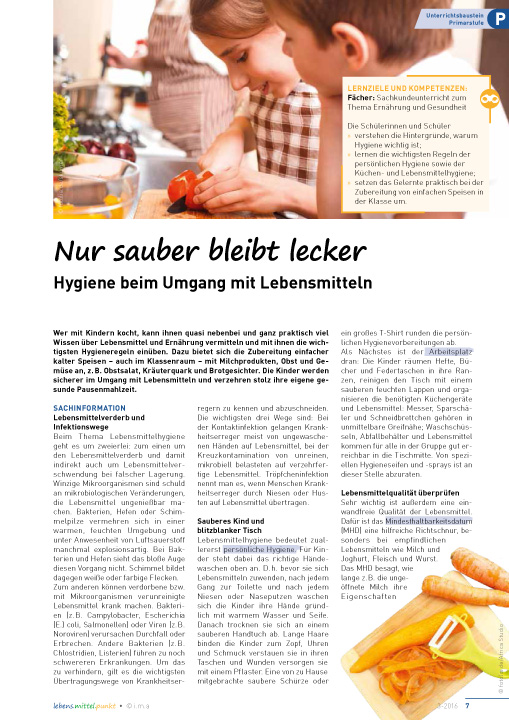 Titelbild des Unterrichtsbausteins Nur sauber bleibt lecker