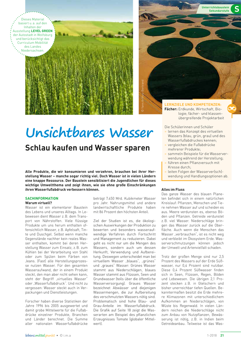 Titelbild des Unterrichtsbausteins Unsichtbares Wasser