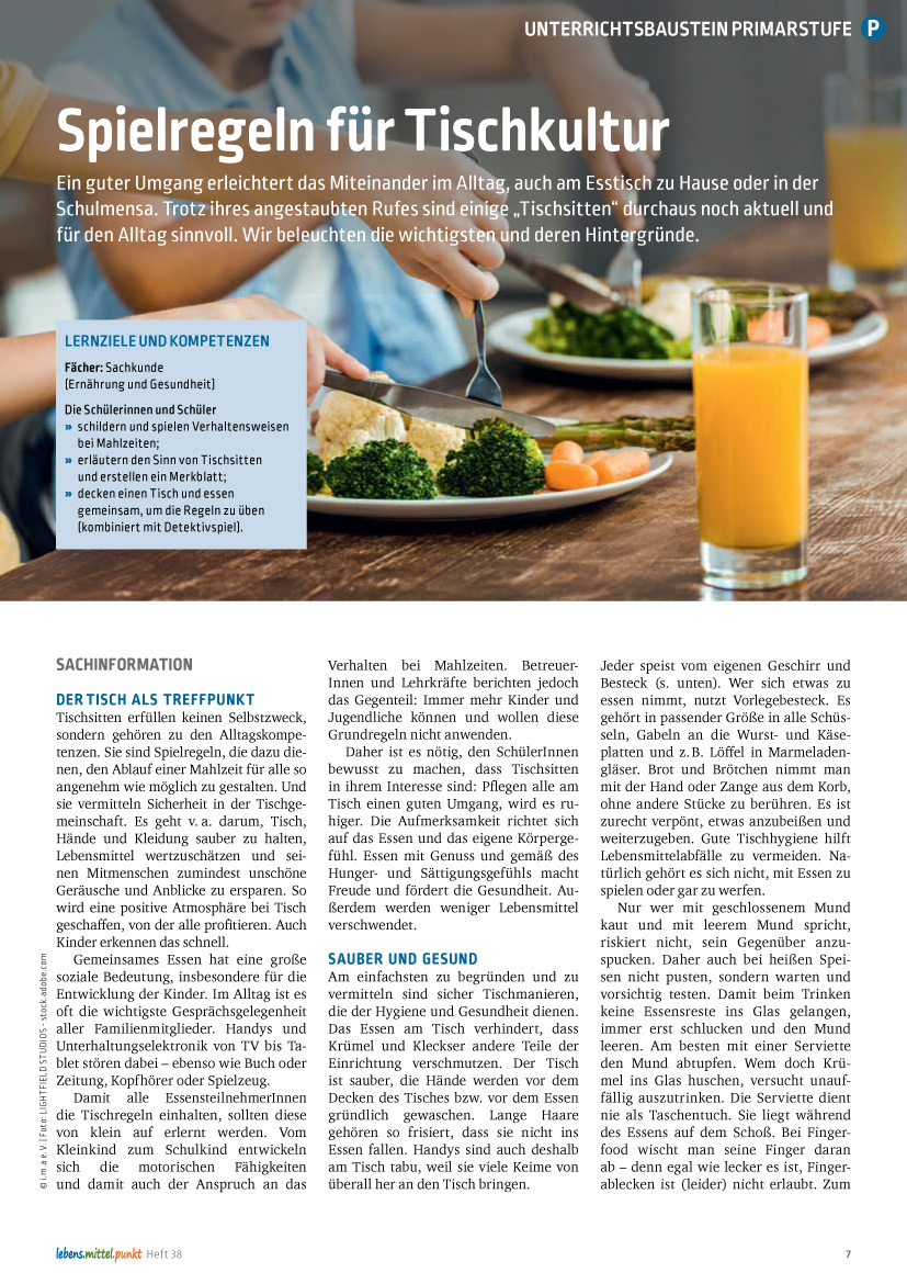 Titelbild des Unterrichtsbausteins Spielregeln für Tischkultur