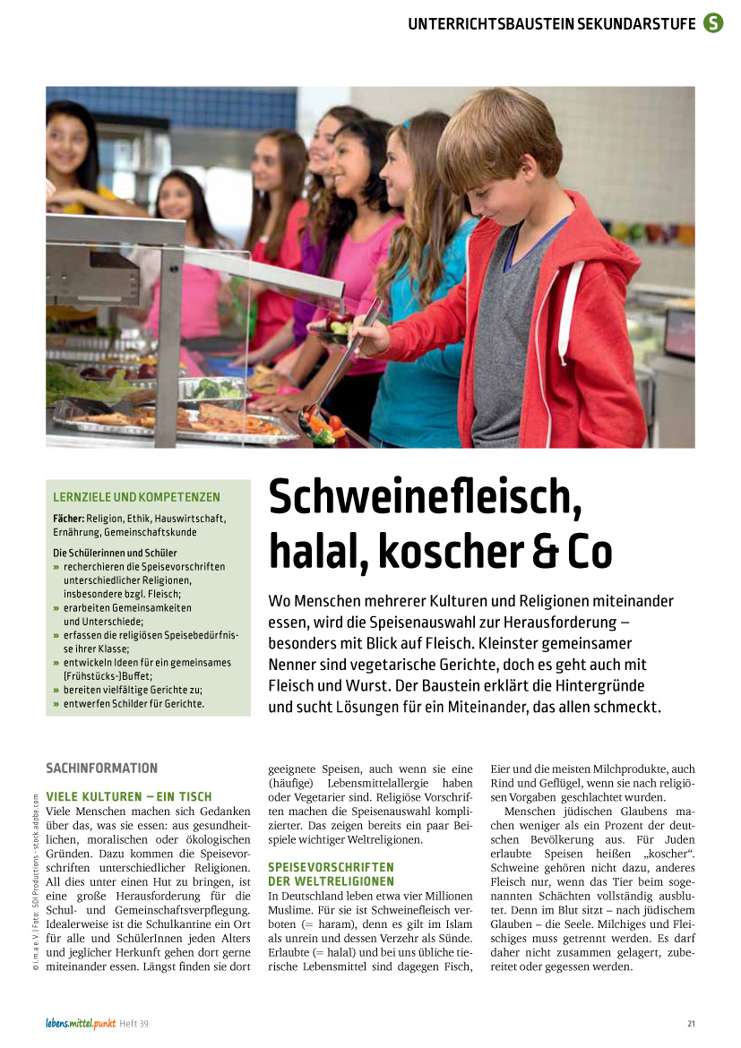 Titelbild des Unterrichtsbausteins Schweinefleisch, halal, koscher & Co