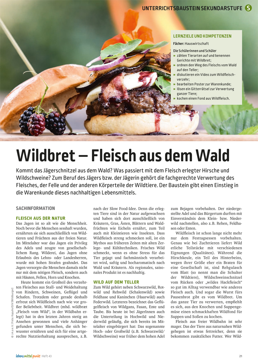 Titelbild des Unterrichtsbausteins Wildbret