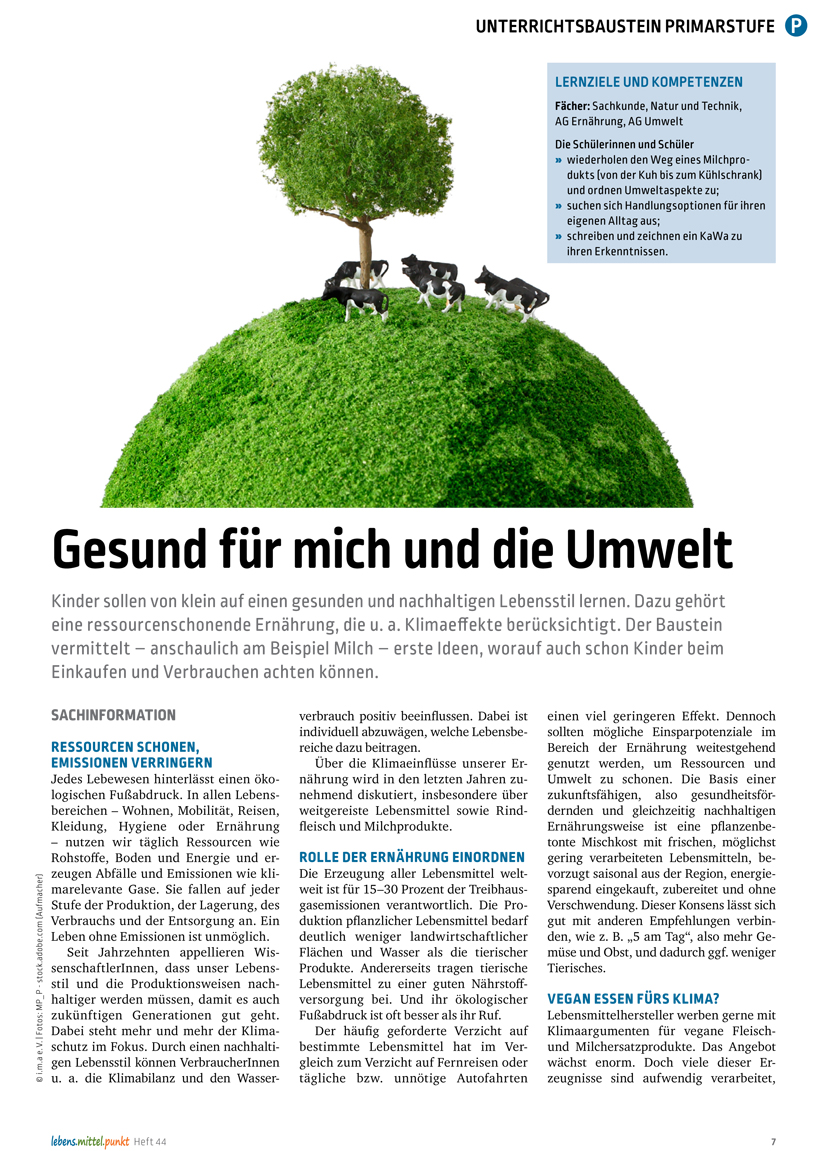 Titelbild des Unterrichtsbausteins Nachhaltigkeit und Milch