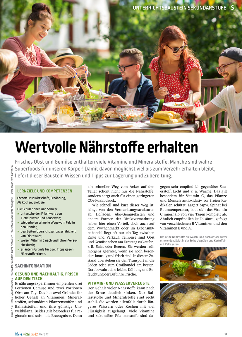 Titelbild des Unterrichtsbausteins Lagerung und Zubereitung