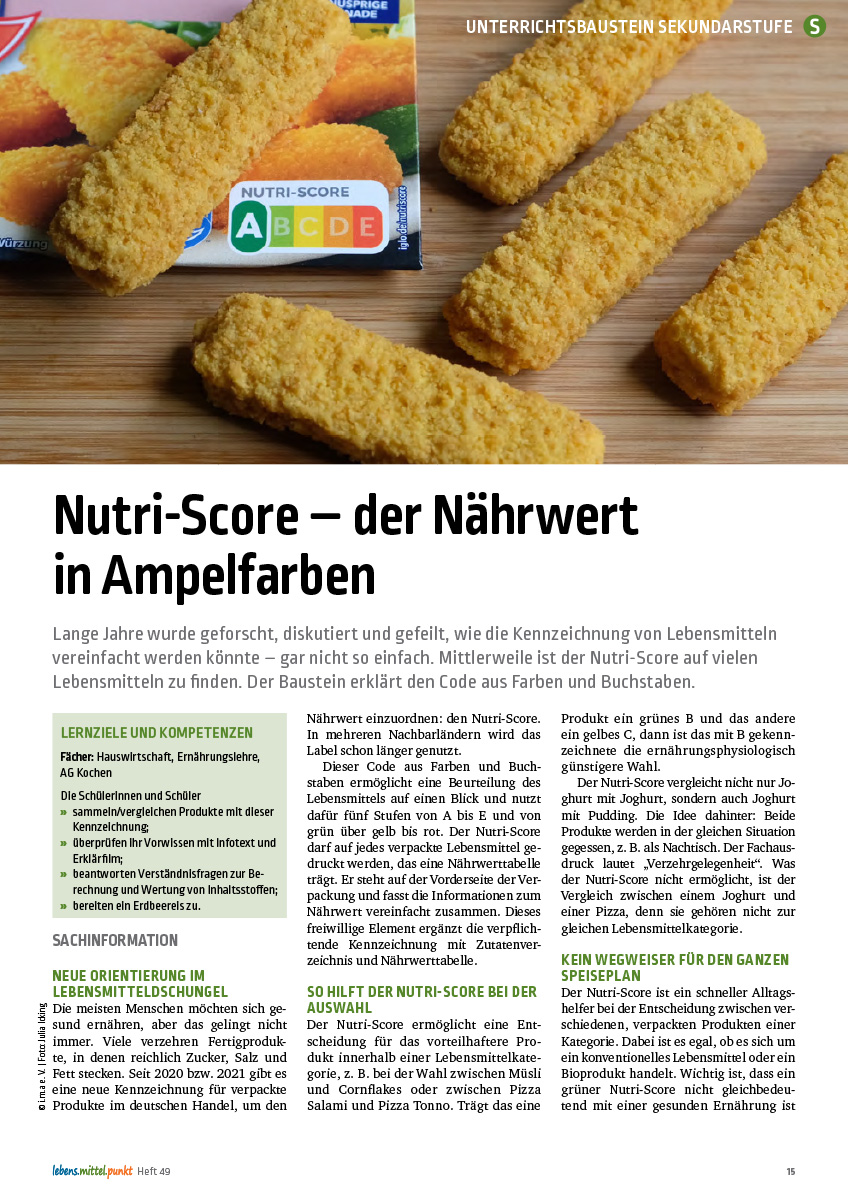 Titelbild des Unterrichtsbausteins Nutri-Score