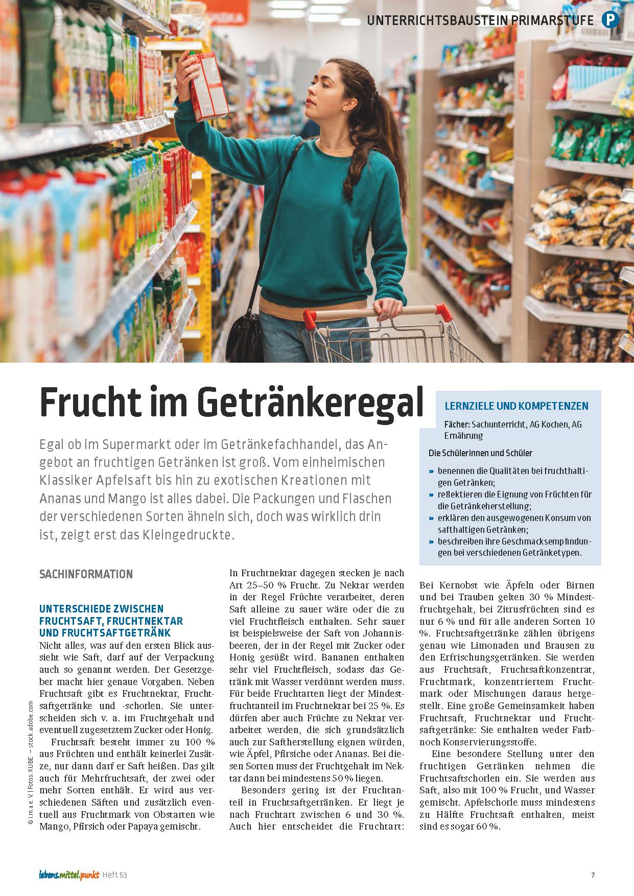 Titelbild des Unterrichtsbausteins Vielfalt im Getränkeregal