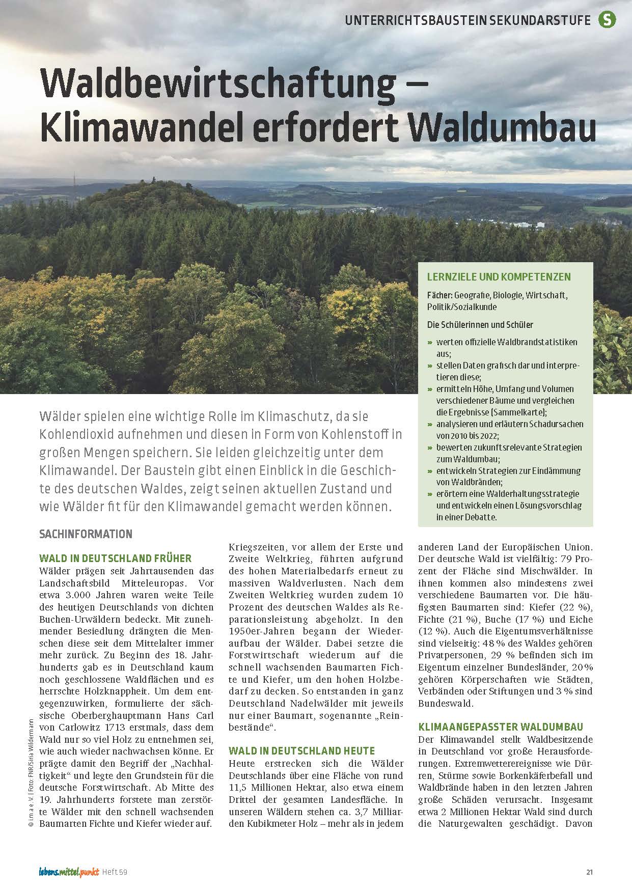 Titelbild des Unterrichtsbausteins Waldbewirtschaftung